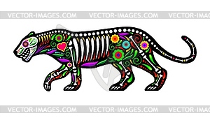 Mexican animal tattoo, jaguar with skull and bones - vector EPS clipart