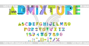 Geometric memphis font, hipster typeface alphabet - vector clipart