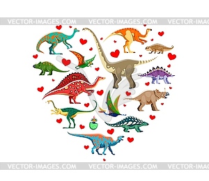 I love dinosaurs heart shape with Jurassic lizards - vector clip art