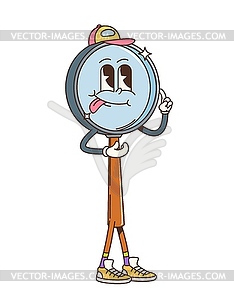 Retro groovy school magnifying glass character - vector clipart