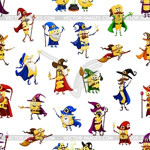 Cartoon Halloween pasta wizard characters pattern - stock vector clipart