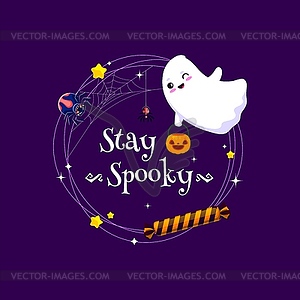 Halloween frame, kawaii ghost holiday horror night - royalty-free vector image