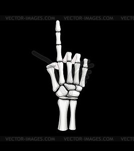 Skeleton hand pointing up gesture with bony finger - vector clip art