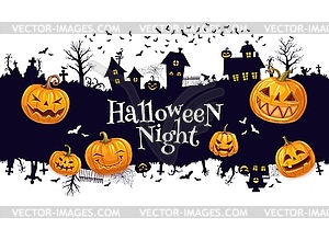 Halloween scary town silhouette with buildings - vector clip art