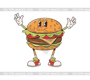 Burger bbq barbeque cartoon groovy food character - vector clip art