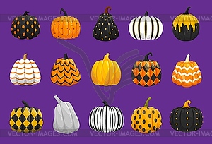 Halloween painted pumpkins with holiday ornament - vector image