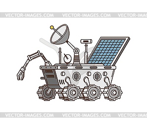 Заводной ретро-мультяшный луноход на космической планете - иллюстрация в векторе