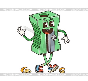 Retro groovy school pencil sharpener character - vector EPS clipart