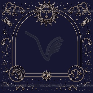 Bohemian astrology frame, mystic tarot border - vector image