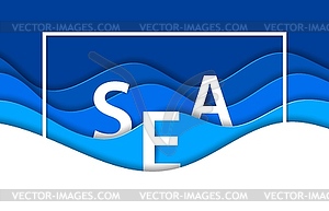 Sea wave papercut banner with layered blue waves - royalty-free vector image