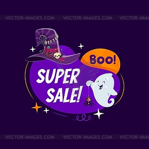 Halloween frame with kawaii ghost saying boo, sale - vector clipart