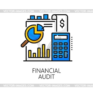 Financial audit line icon, analysis, accounting - vector image