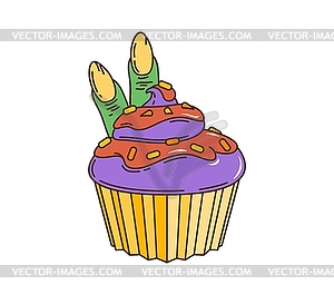 Cartoon retro groovy Halloween scary sweet cupcake - vector clipart