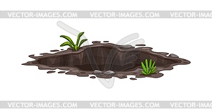 Ground hole or pit burrow in earth, deep dirty dig - vector clipart