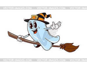 Cartoon groovy Halloween ghost witch character - vector image