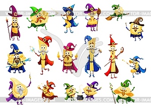 Cartoon halloween italian pasta wizard characters - vector image