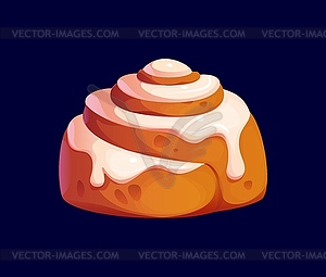 Cartoon cinnamon roll confectionery, sweet pastry - vector image