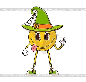 Retro groovy smile emoji Halloween face character - vector clipart