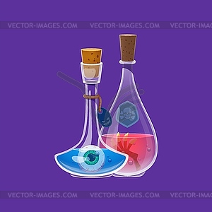 Cartoon Halloween potion bottles, poison vials - vector clipart