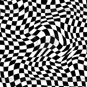 Trippy checkerboard, wavy optical illusion checker - vector clipart