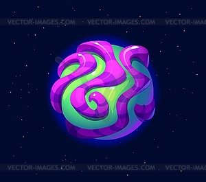 Cartoon galaxy space planet with wavy structures - vector clipart