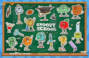 School education and stationery characters sticker - vector image