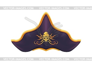 Cartoon pirate hat, corsair tricorn with kraken - vector clip art