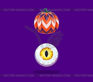 Halloween font, pumpkin and zombie eye in alphabet - vector image