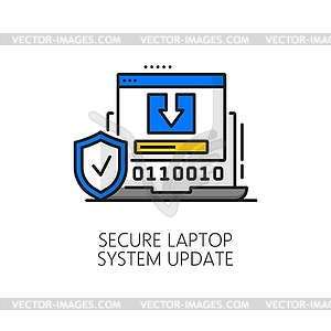 Secure laptop system software update line icon - vector clipart