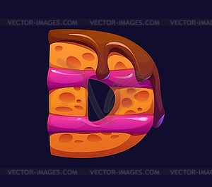 Letter D cartoon cake, confectionery alphabet - vector clip art