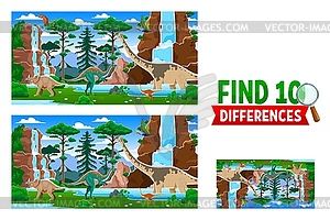 Find ten differences between prehistoric dinosaurs - vector image