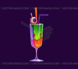 Cartoon Halloween cocktail glass with gory eyeball - vector clipart