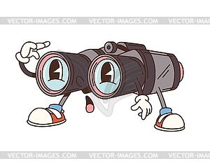 Cartoon groovy travel binoculars, camp character - royalty-free vector clipart