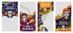 Social media post templates, Day of Dead skulls - vector clipart