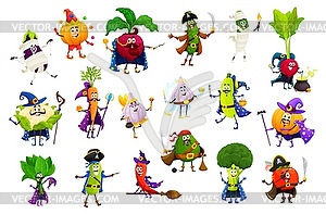 Cartoon Halloween vegetable characters set - vector image