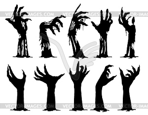 Halloween zombie hands silhouettes, horror holiday - vector clipart