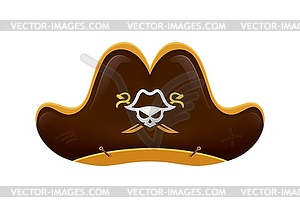 Cartoon pirate hat, tricorn cap with golden trim - vector clipart