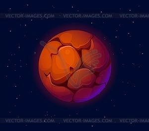 Cartoon fantasy galaxy red cracked space planet - vector image