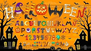 Cartoon Halloween font, scary type, witch typeface - vector clip art