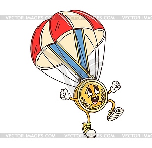 Cartoon groovy school medal is parachuting down - royalty-free vector image