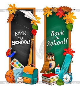 Back to school banners on blackboard or chalkboard - vector image