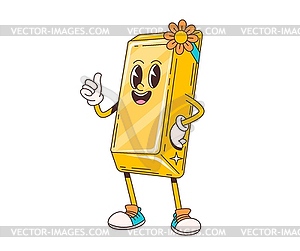 Cartoon retro groovy gold bar or brick character - vector image