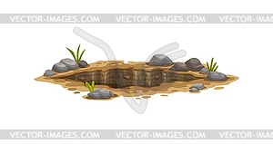 Ground hole, deep dirty pit and burrow in earth - vector clipart