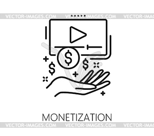 Monetization, blogging line icon, social media - vector image