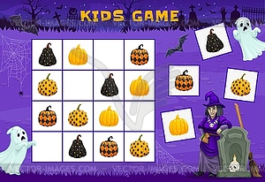 Halloween sudoku, holiday characters and pumpkins - royalty-free vector clipart