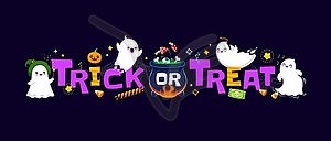 Trick or treat Halloween banner with kawaii ghosts - vector clipart