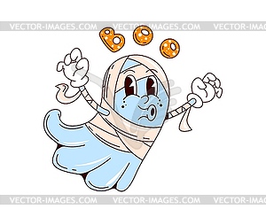 Cartoon retro groovy Halloween ghost boo character - vector clip art