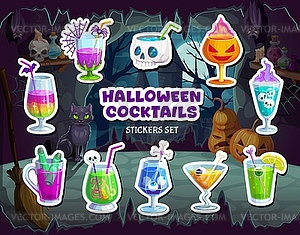 Halloween cocktails stickers pack, cartoon patches - color vector clipart