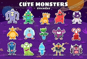 Cartoon monster characters stickers pack - vector clipart