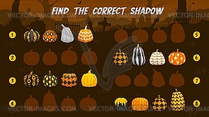 Find correct shadow of Halloween patterned pumpkin - vector image